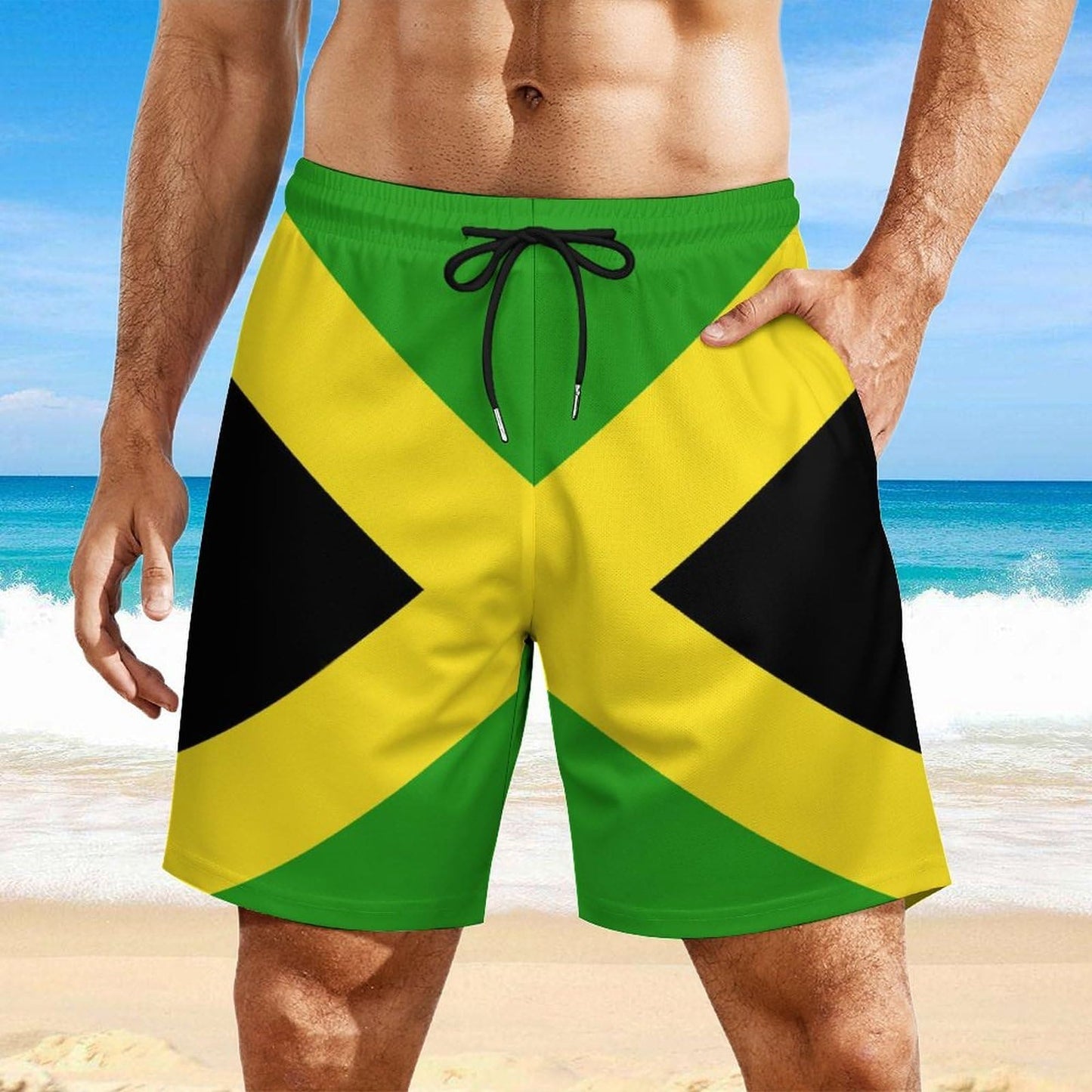 Heucapc Men's Board Shorts Jamaican Flag Quick Dry Swimming Trunks Jamaican Style Swim Trunks Summer Beach Shorts XL