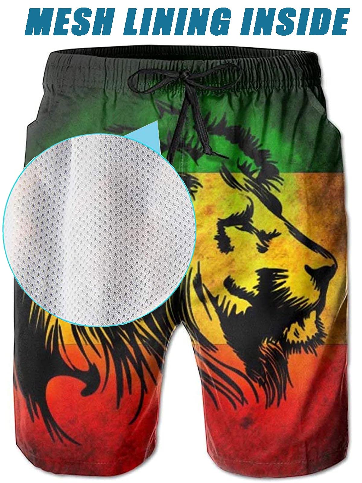 BBggyh Dry Jamaican Lion Flag Mens Swim Trunks Surf Board Shorts Beach Pant Sportswear