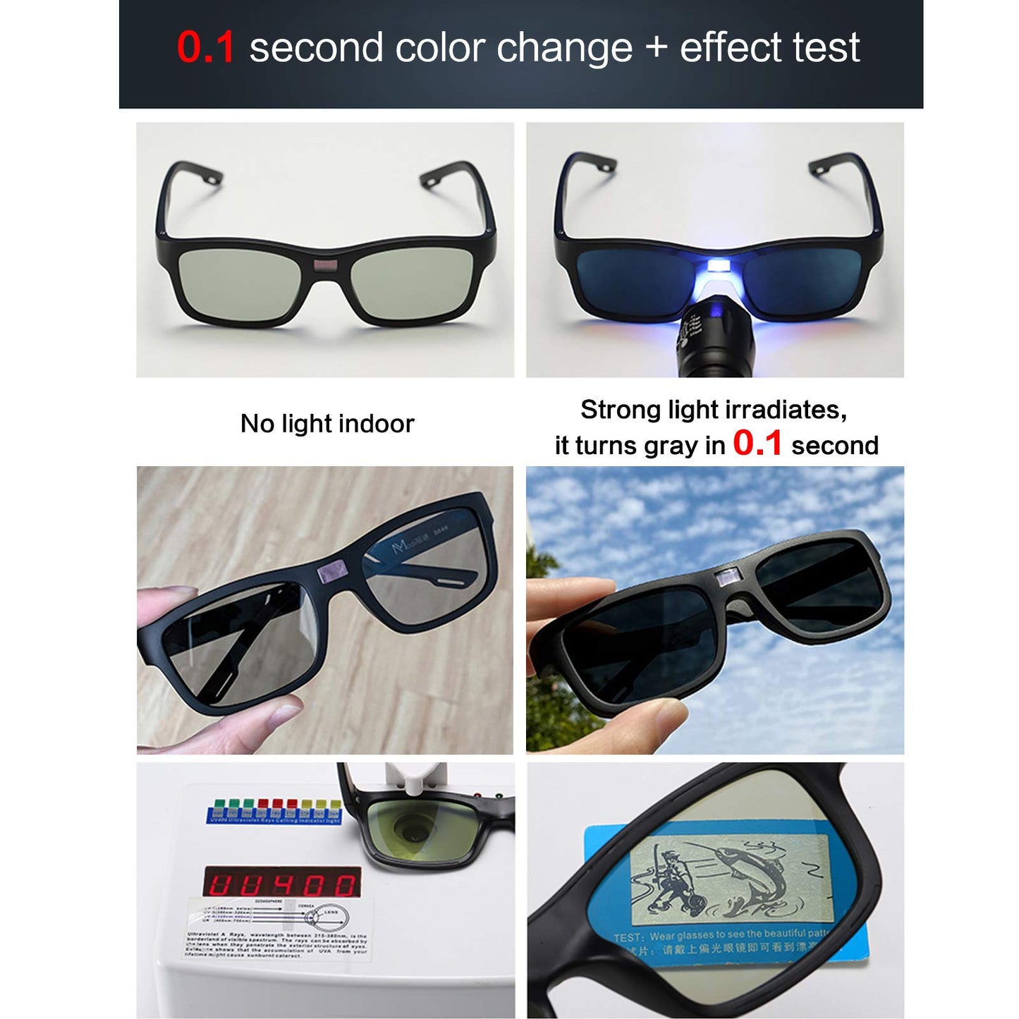 COTIA 0.1 Seconds Smart Photochromic Polarized Men's Sunglasses for Driving and Riding Day and Night Fishing Sun Glasses (black)