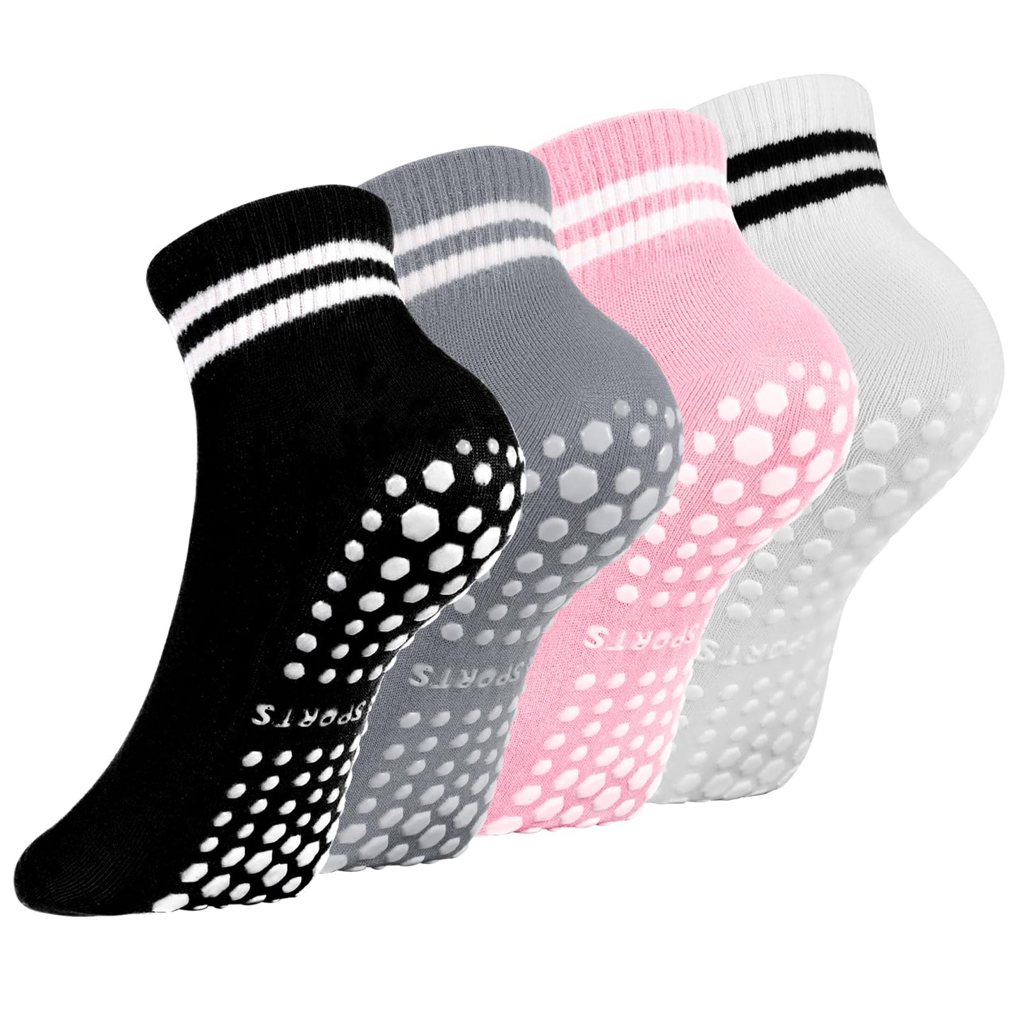 Radsocken 4 Pairs Non Slip Yoga Socks Pilates Socks for women with Grips Anti Skid Sticky Socks Sport Grip Socks for Yoga Pilates Barre Trampoline Fitness Hospital Home w