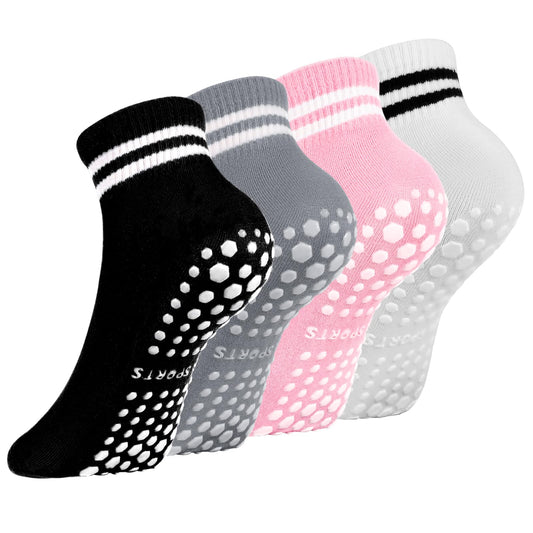 Radsocken 4 Pairs Non Slip Yoga Socks Pilates Socks for women with Grips Anti Skid Sticky Socks Sport Grip Socks for Yoga Pilates Barre Trampoline Fitness Hospital Home w