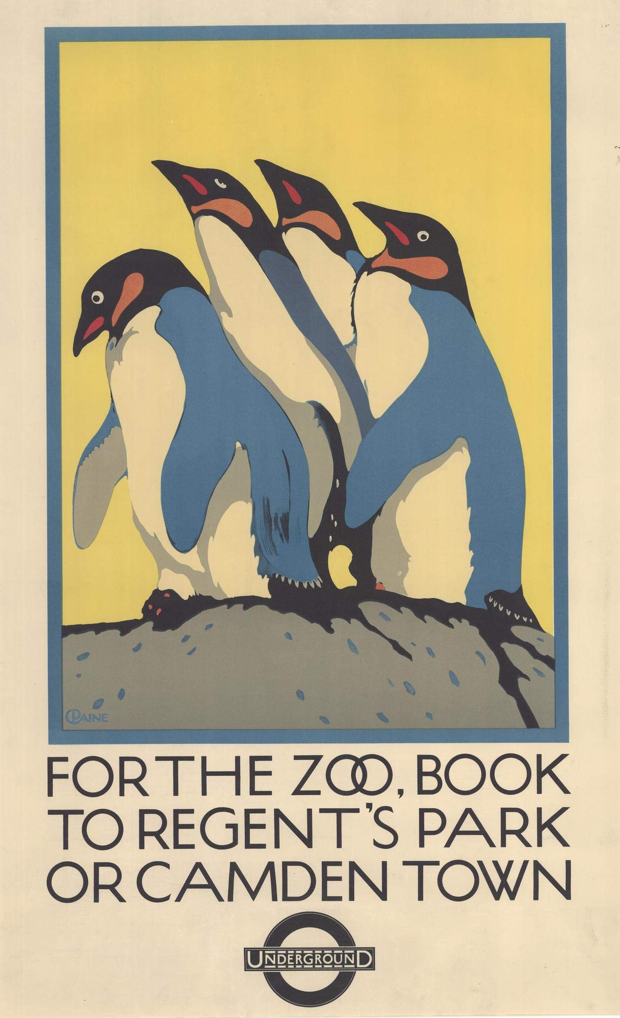 RPW Vintage A3 Travel Poster Advert 1920's For the Zoo Penguin's Regents Park Camden Town London Zoo