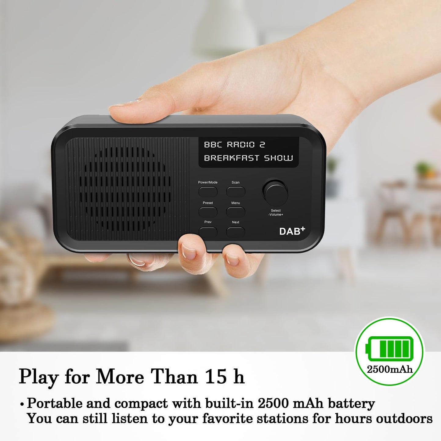 Pinci DAB/DAB+ Digital Radio & FM Radio, Portable Digital Radio with USB Rechargeable 15 Hours Playback,10 Preset Stations,Headphone Jack,LCD Display For living room, study, kitchen, garden, travel