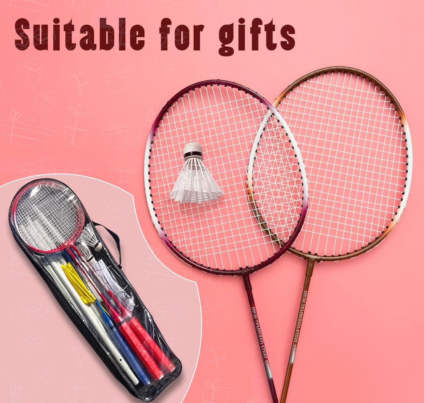 FK Sports 4 Player Badminton Rackets set, Garden Beach Outdoor Kids Adults Family Game, With Net Shuttlecocks Carry bag