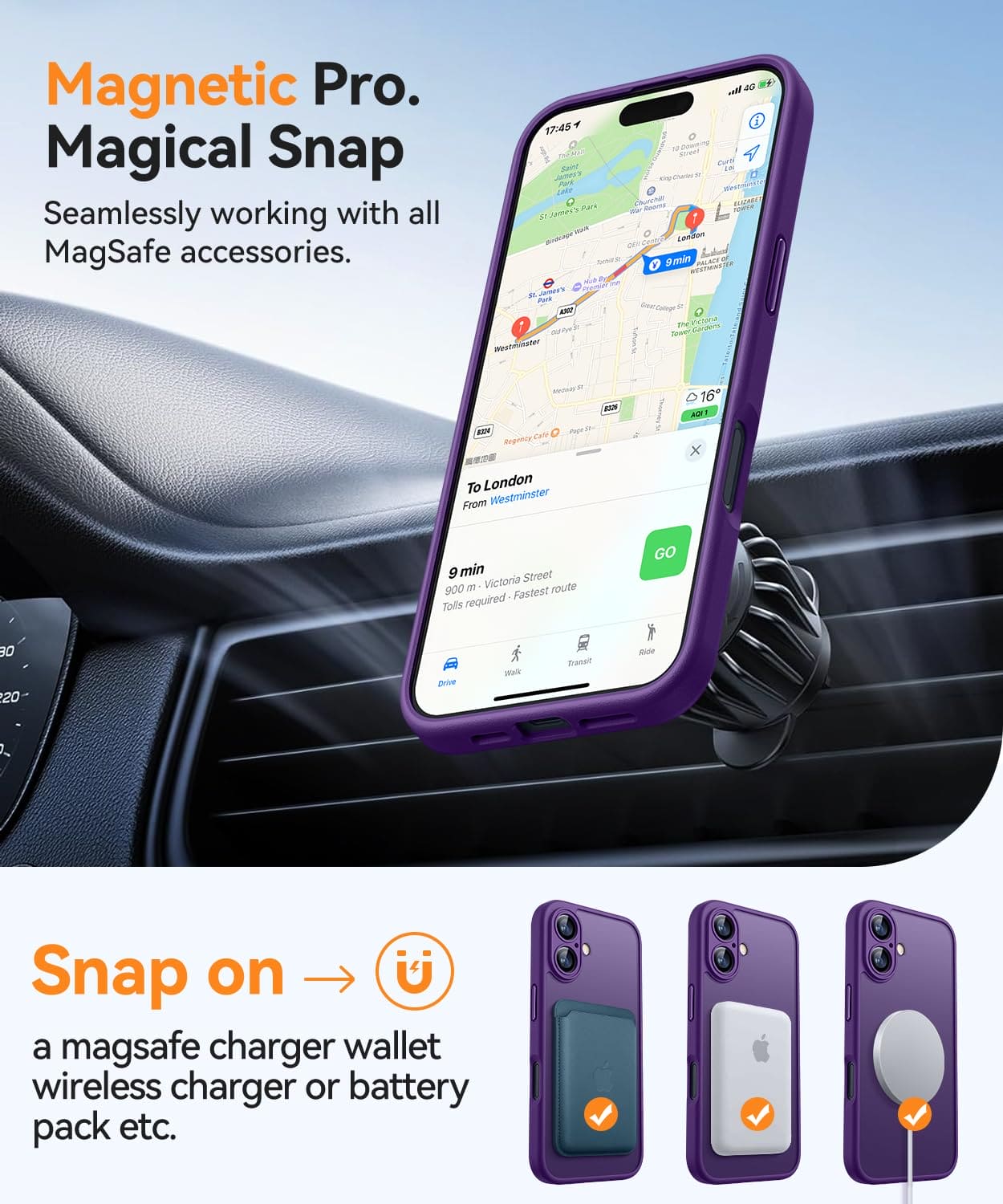 CANSHN Magnetic for iPhone 16 Case, Upgraded [Full Camera Protection] [Compatible with Magsafe] [Translucent Matte] Shockproof Protective Phone Case for iPhone 16 6.1" - Deep Purple