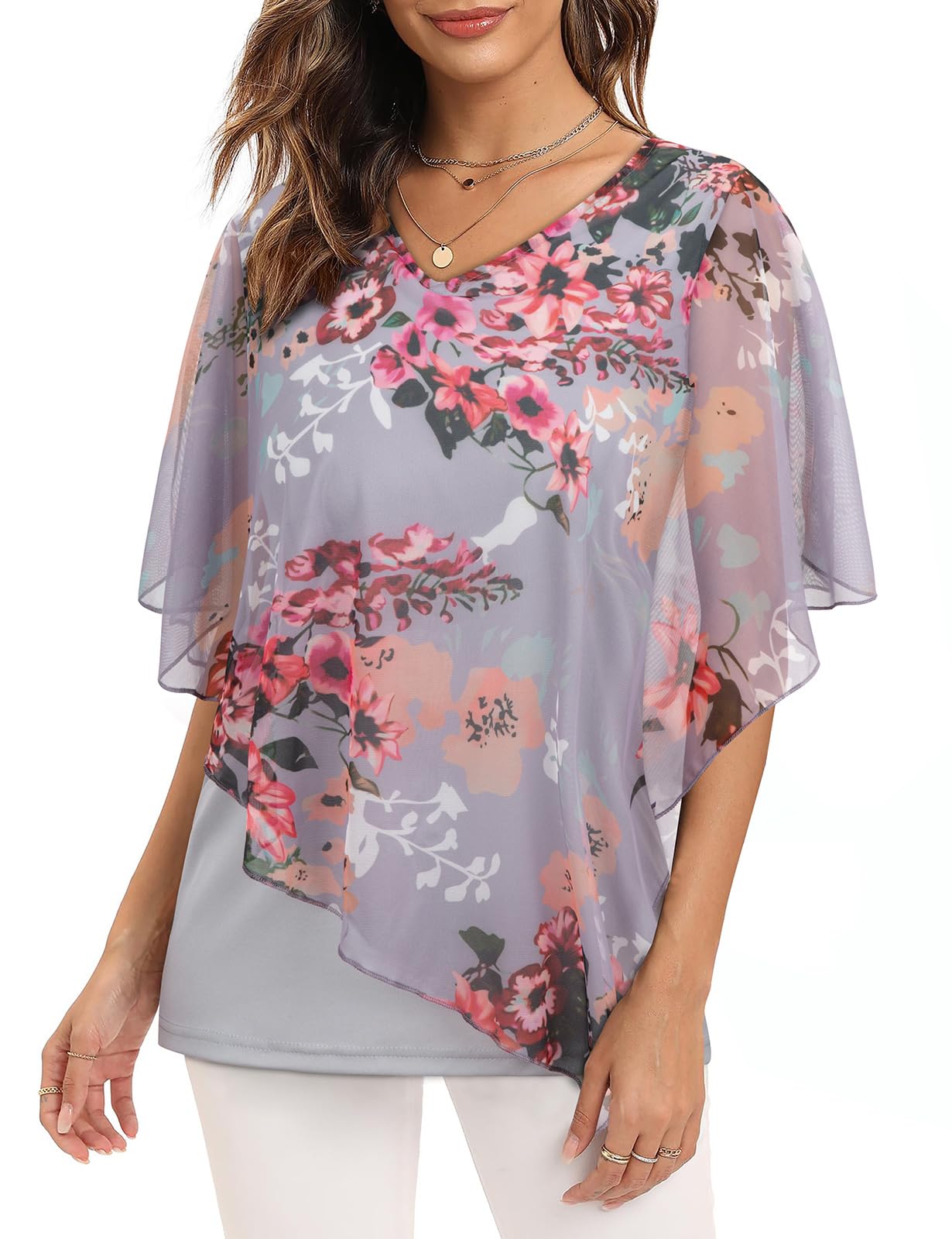 Blouses For Women UK, Women's Blouses & Shirts Loose Summer Blouse Tops Elegant Chic Floral Blouse Shirts Womens V Neck Tops Baggy Tops Ruffle Sleeve Tops Going Out Tops