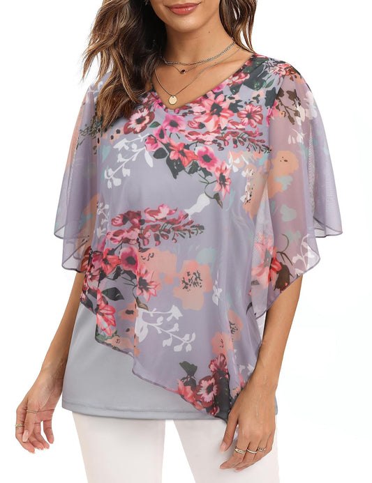 Blouses For Women UK, Women's Blouses & Shirts Loose Summer Blouse Tops Elegant Chic Floral Blouse Shirts Womens V Neck Tops Baggy Tops Ruffle Sleeve Tops Going Out Tops