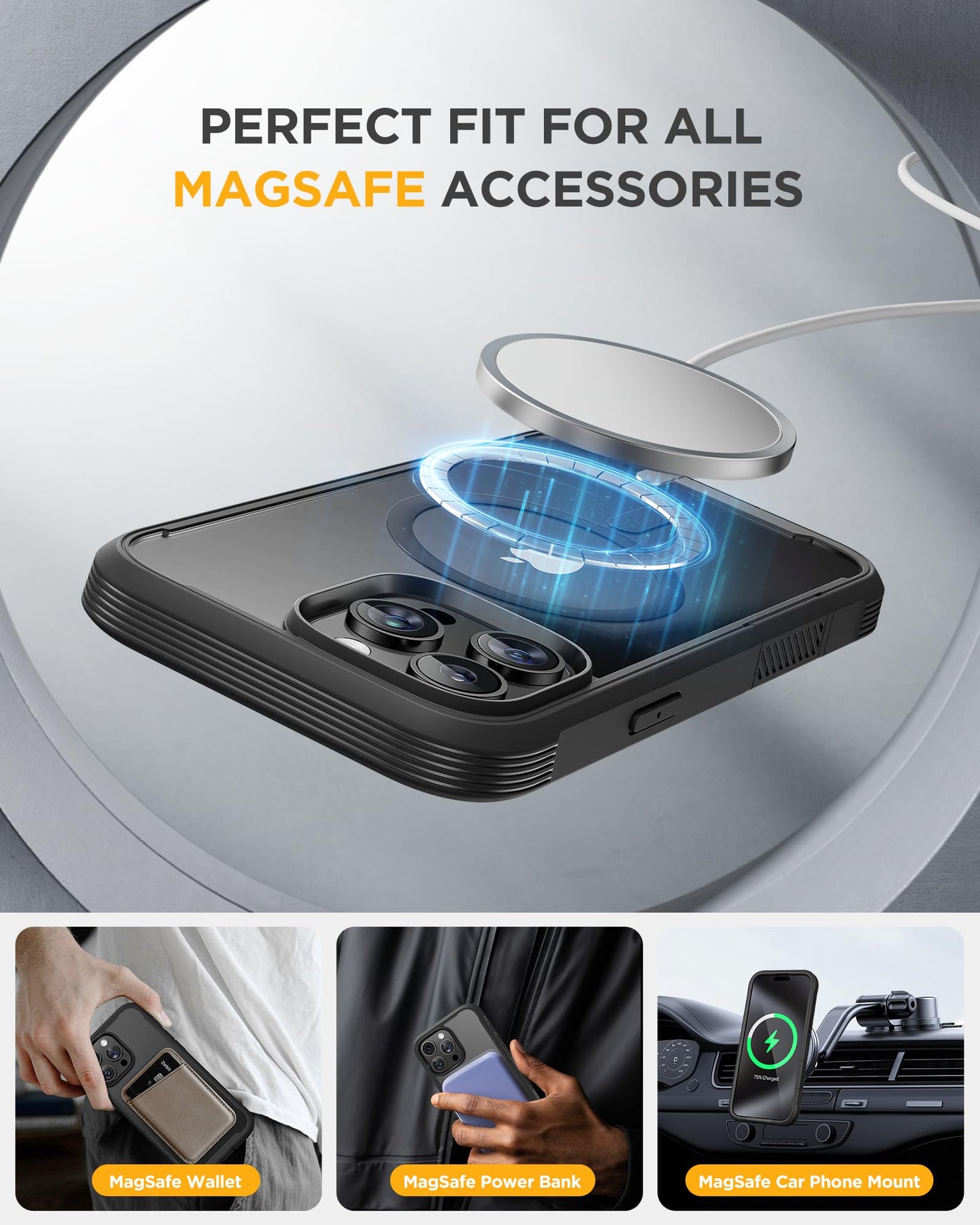 Miracase Magnetic Case for iPhone 16 Pro Max Case 6.9-Inch, Full Body Bumper Case Compatible with MagSafe and Built-in 9H Tempered Glass Screen Protector + Camera Lens Protector (Black)