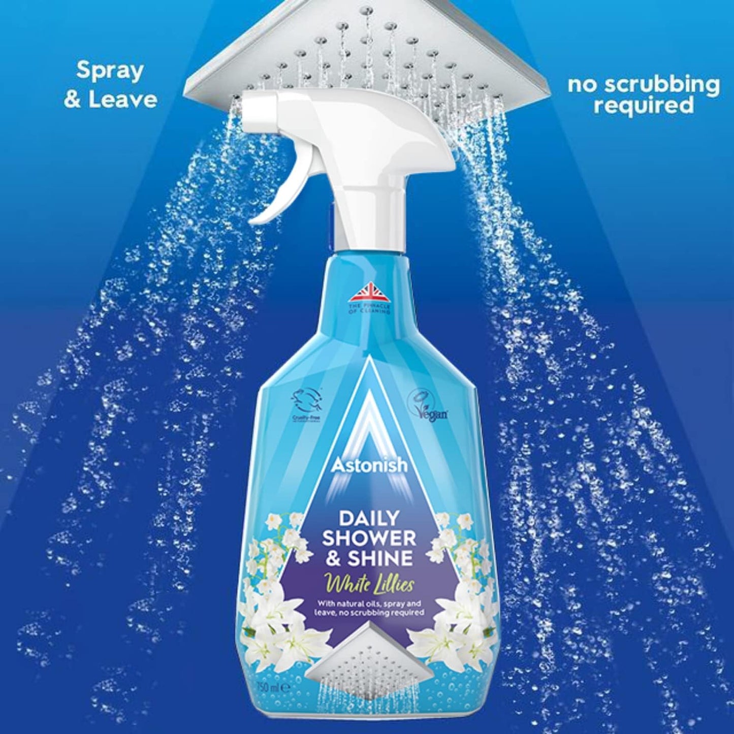 AMK® Astonish Daily Shower Shine Cleaner White Lilies Scent 750ml Trigger Spray Cleaning Bathroom Glass