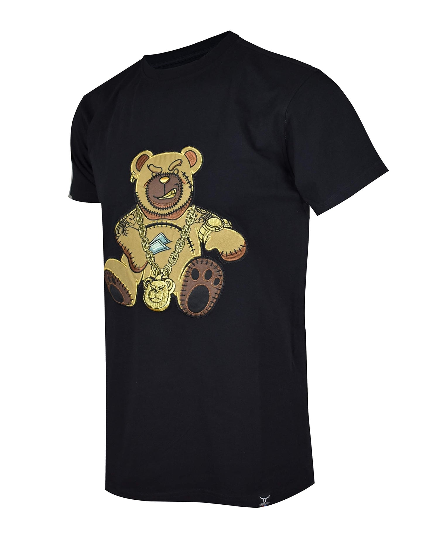 SCREENSHOTBRAND-S11910 Mens Hip-Hop Ultra Premium Tee Goldchain Teddy Bear Cartoon Print T-Shirt-Black-Small