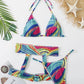 OYOANGLE Women's 3 Pieces Swimsuit Set All Over Print Halter Bikini Swimwear with Garter Multicolor S