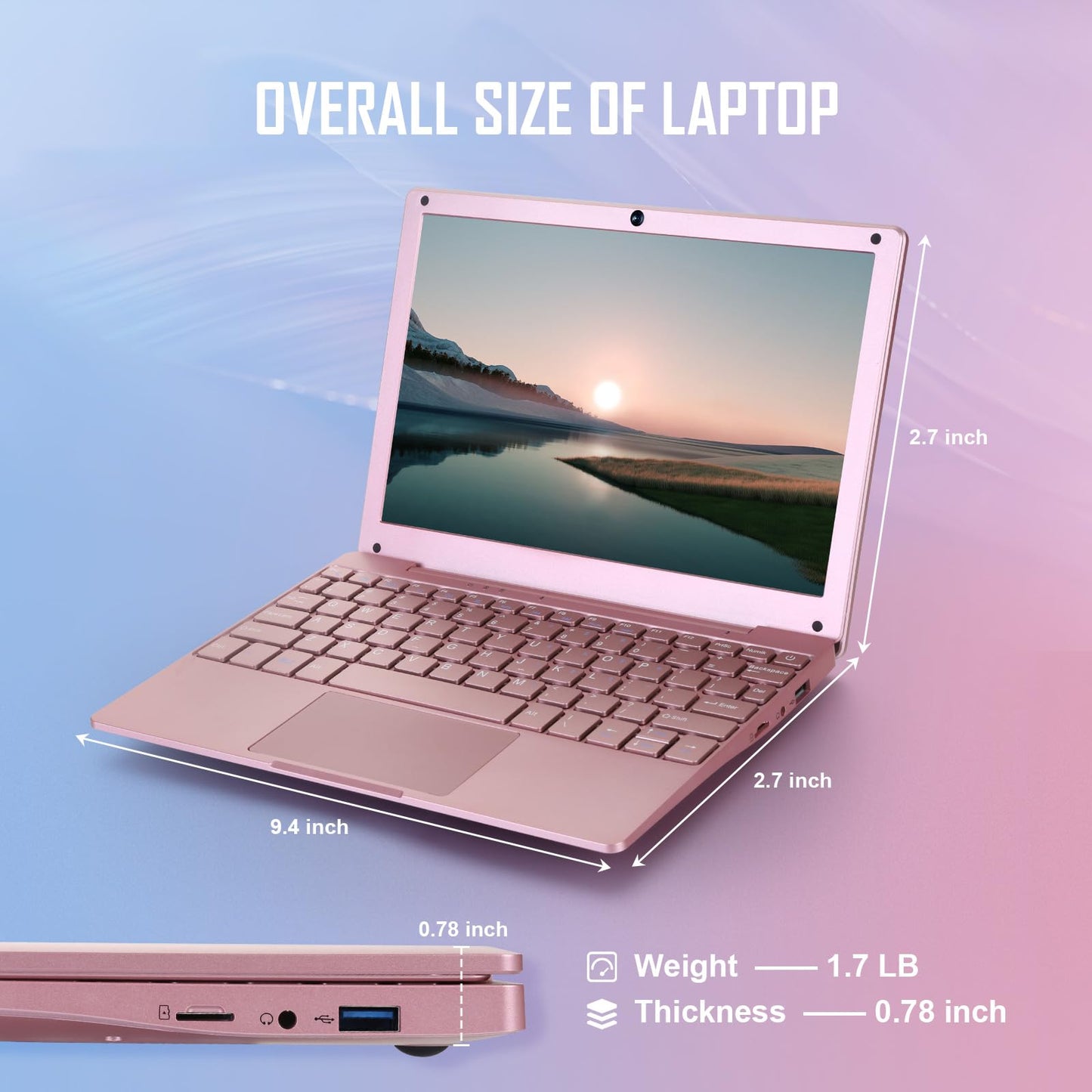 G-Anica Windows 11 Laptop Computer, 8GB RAM 128GB ROM, Intel Celeron Quad-Core Processors, 10" Netbook Computer with WiFi, Webcam and Bluetooth, Mini Laptop with Bag, Mouse, Headphone and Mouse Pad