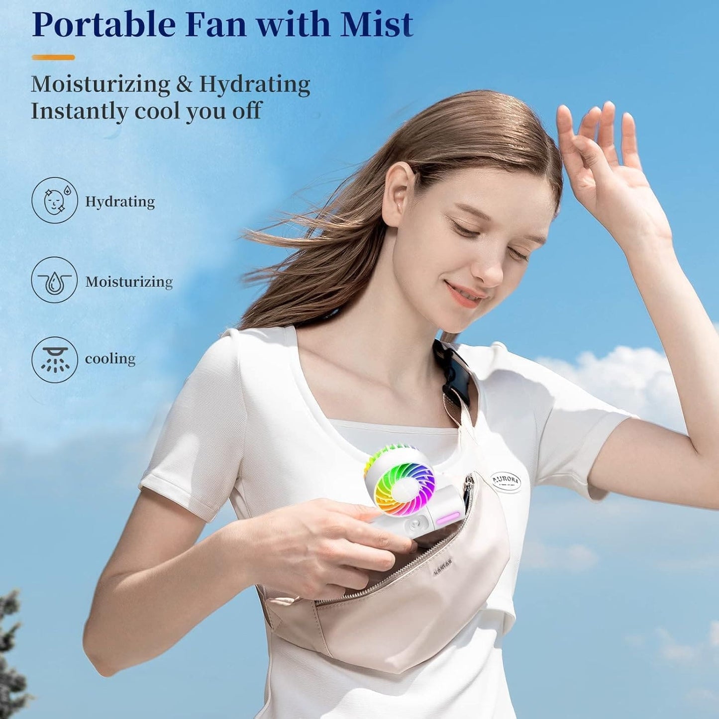 Gofemial Handheld Fan Portable Mini Misting Fan, USB Handheld Personal Mister Fan Rechargeable with LED, 3 IN 1 Battery Operated Spray Water Mist Fan, Mini Fans for Makeup Travel Outdoors Disney