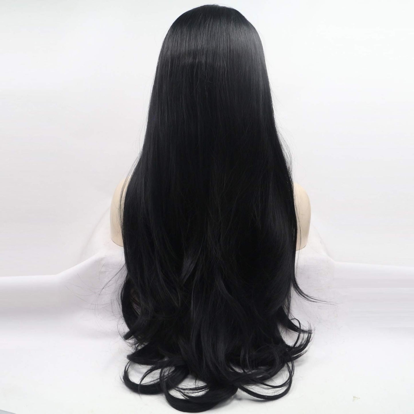 Xiweiya 1b# Black Hair Wig Long Body Wavy Natural Black Synthetic Lace Front Wigs Heat Resistant Fiber Wig 1x12 T Part Lace Wig Natural Hairline Wig for Women 24inch