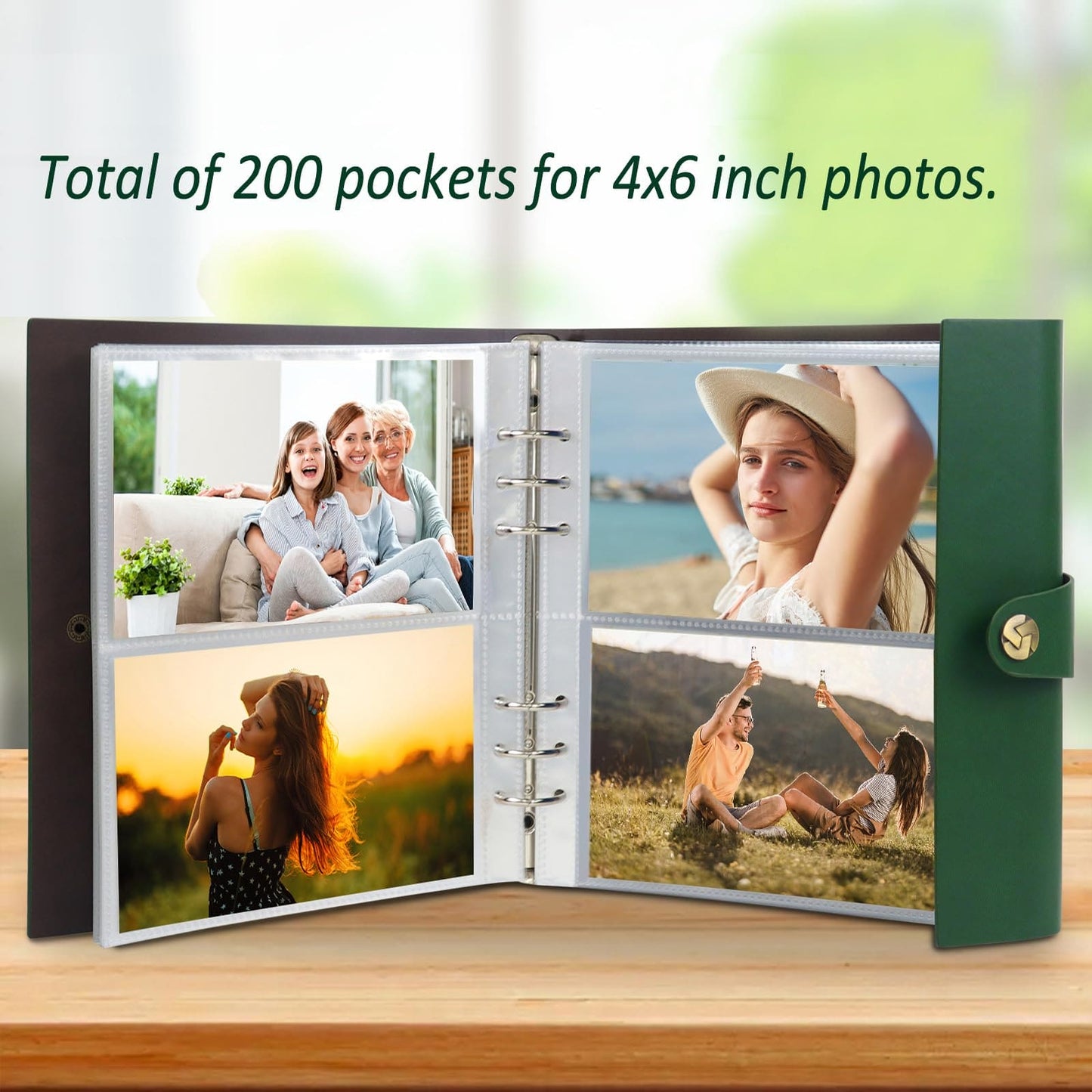 SEEHAN 4x6 Photo Album, Army Green, Leather, Holds 280 Photos, Refillable, Compact Size, Ideal Gift