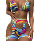 OYOANGLE Women's 3 Pieces Swimsuit Set All Over Print Halter Bikini Swimwear with Garter Multicolor S