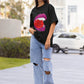 Women's Oversized Baggy Fit Printed Short Sleeve T-Shirts (UK, Alpha, S, Regular, Regular, Black : Lips Printed T-Shirt)