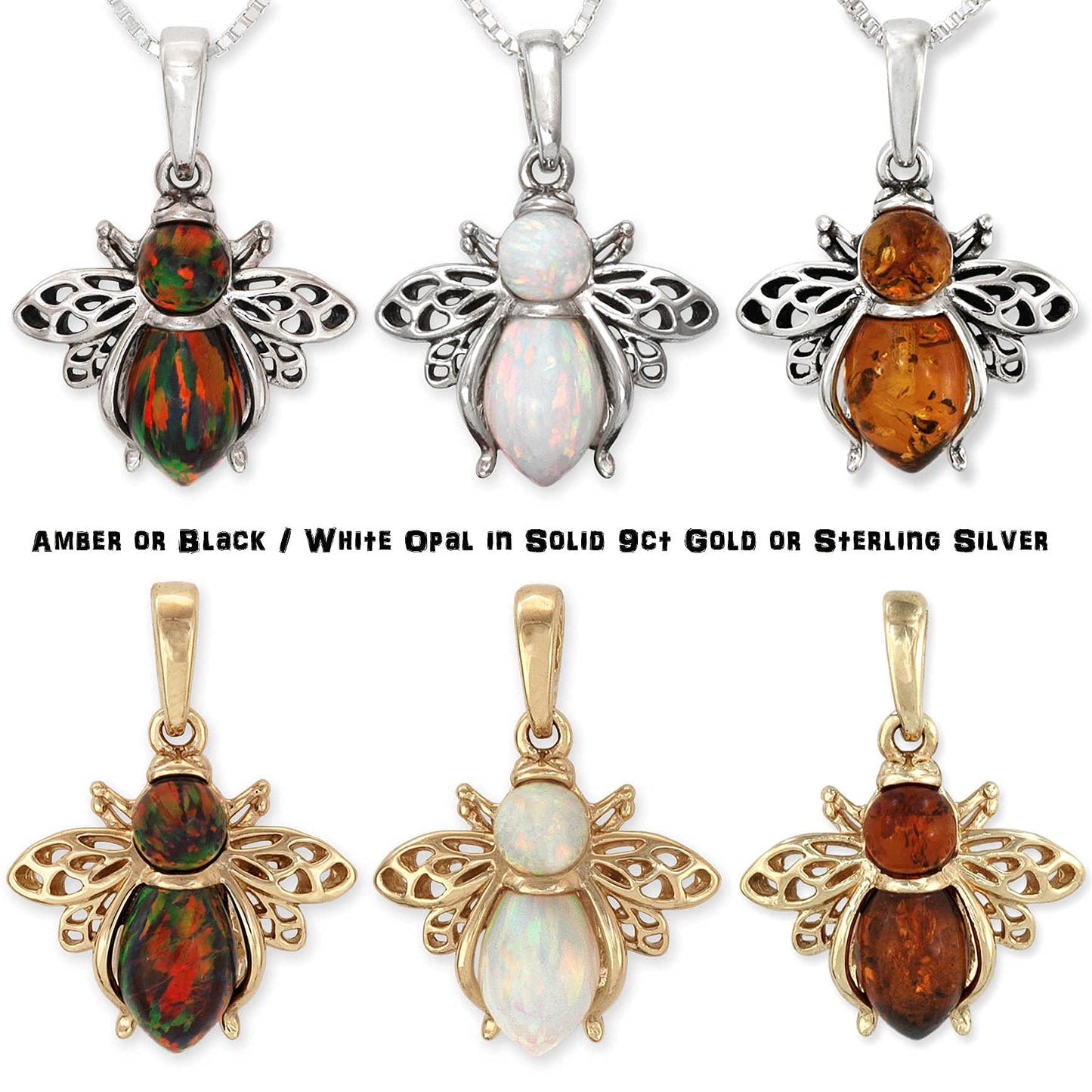 Sterling Silver & Natural Baltic Honey Amber BUMBLE BEE Pendant (Optional Necklace)