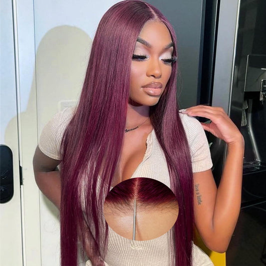 HD Lace Glueless Wig Wear and Go Brazilian Straight Lace Wigs Human Hair Burgundy Wig For Women ShowJarlly No Glue 5x5 Lace Pre Cut Wig Transparent Lace Closure Wigs 180% Density 22 Inch 99J#