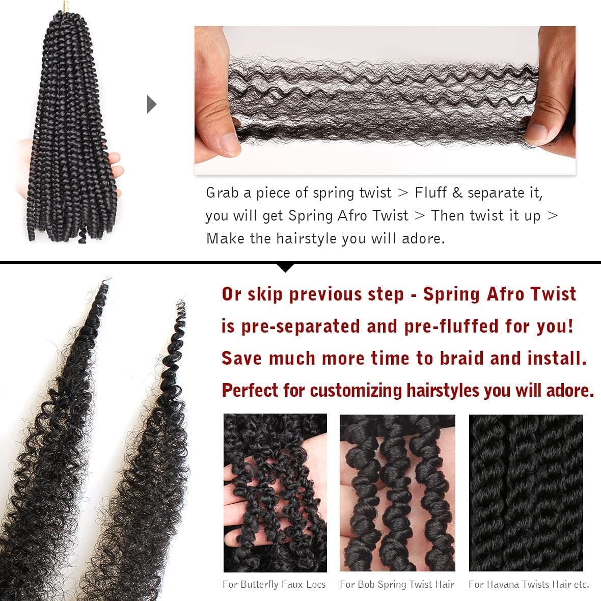 Xtrend 3 Packs 12 Inch Soft Springy Afro Twist Hair Pre-Separated Spring Twist Hair for Faux Locs Natural Black Marley Twist Crochet Braiding Hair Synthetic Hair Extensions for Black Women 1B#