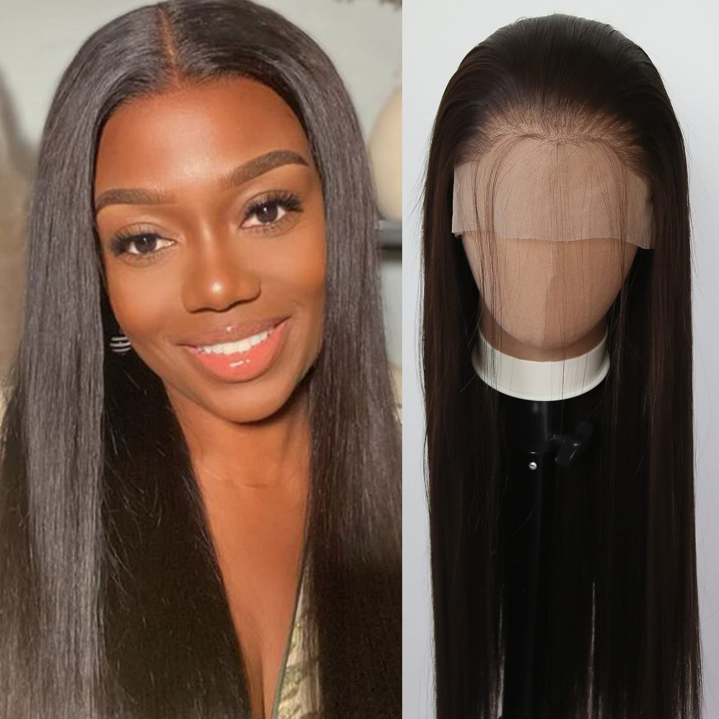 Towarm Dark Brown Wig Long Straight Chocolate Brown Synthetic Lace Front Wigs Pre Plucked Natural Hairline with Baby Hair for Black Women Sorrel Heat Resistant Fiber Hair Cosplay Daily Wear Wig