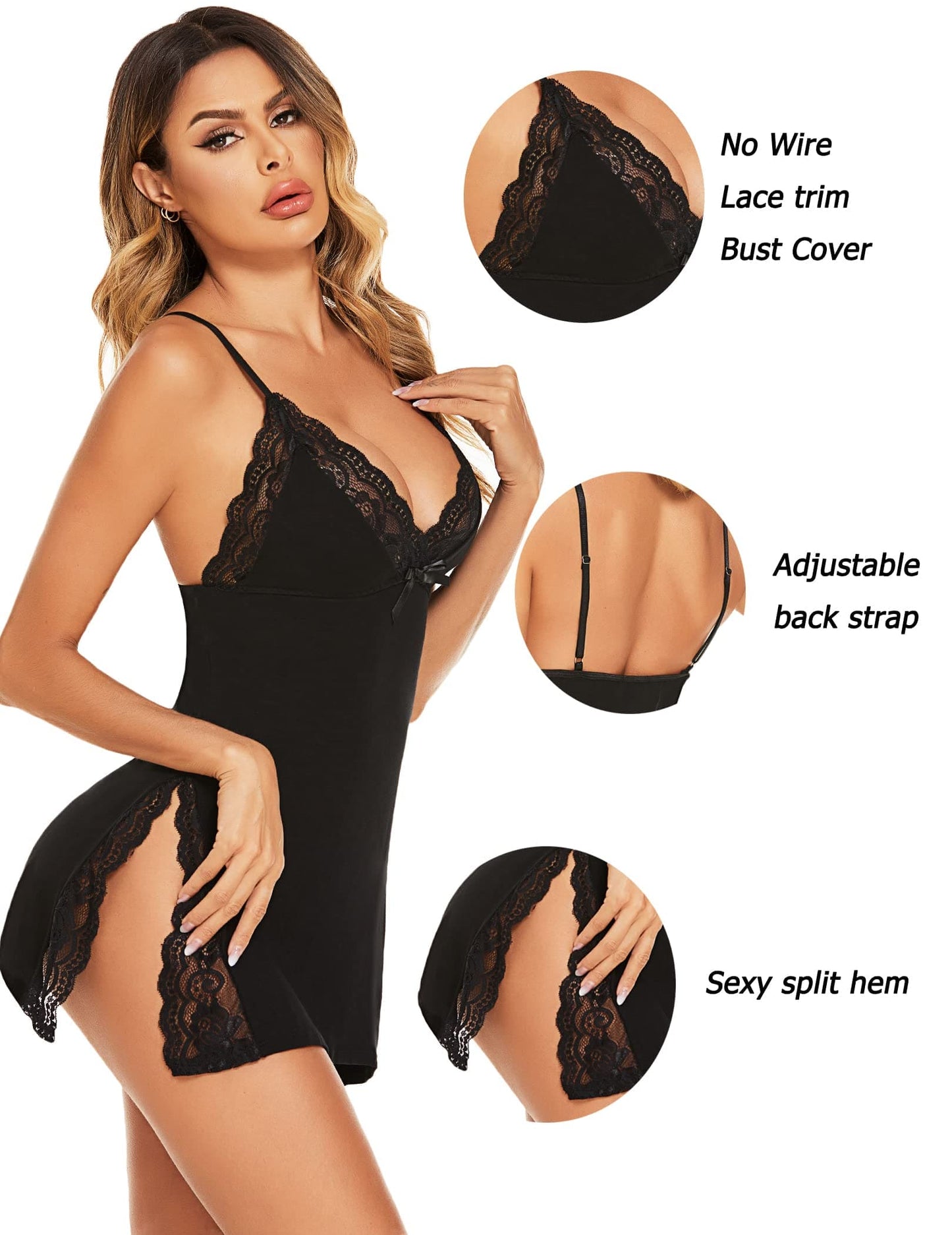 Avidlove Women Sexy Chemise Dress Modal Nightgown Soft Sleepwear Babydoll Lingerie for Women Black S