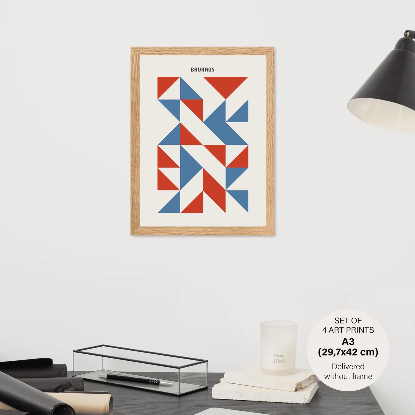 Studio Moien Bauhaus Vintage Poster Set - 4 Art Prints in Blue, Red, Black, White, Beige - Wall Arts - Unframed 250 gsm Matt Museum Quality (DIN A3 (29.7 x 42 cm)