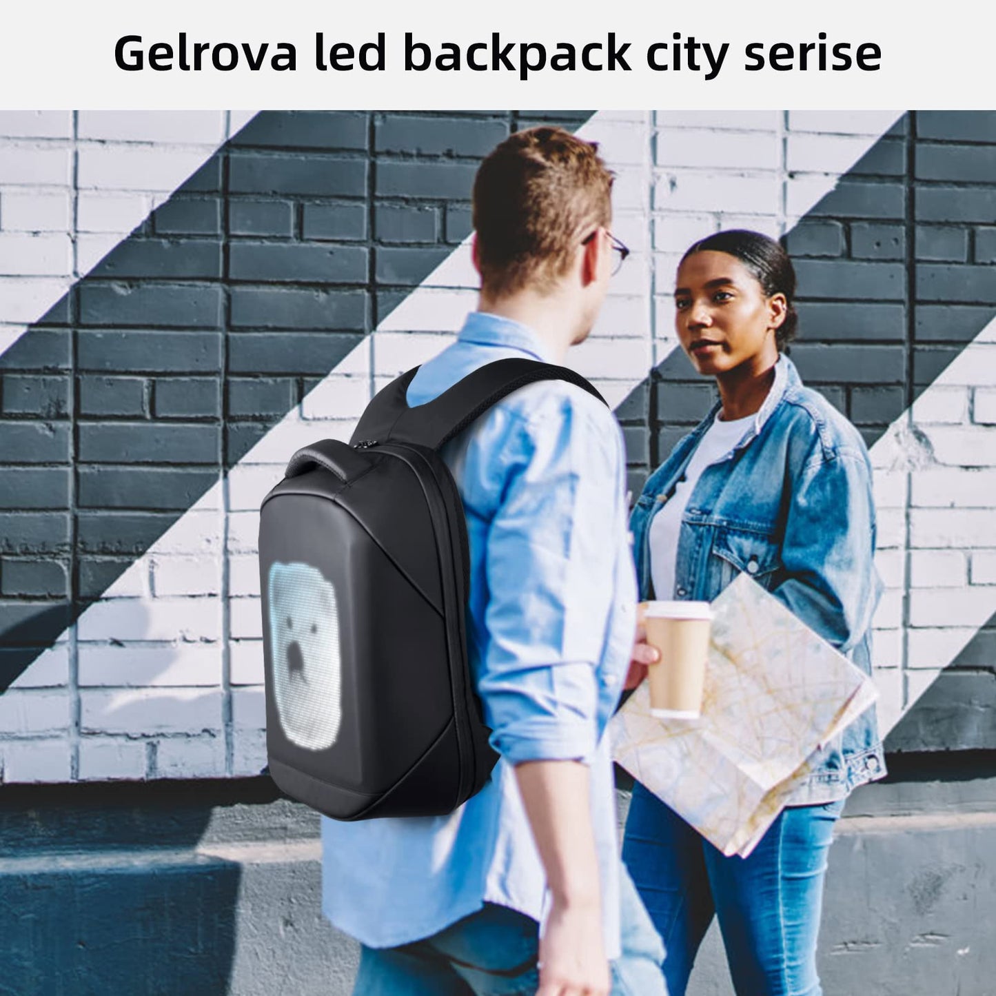 Gelrova LED Backpack with App Control City Serise, 17 Inch Cool DIY Pixel Art Animation Fashion Programming Laptop Backpack, Unique Gift for Men or Women