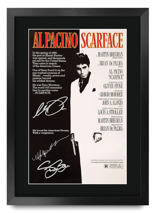 Scarface Movie PosterAl Pacino Steven Bauer Michelle Pfeiffer Signed Gift FRAMED A3 Printed Autograph Film Gifts Print Photo Picture Display…