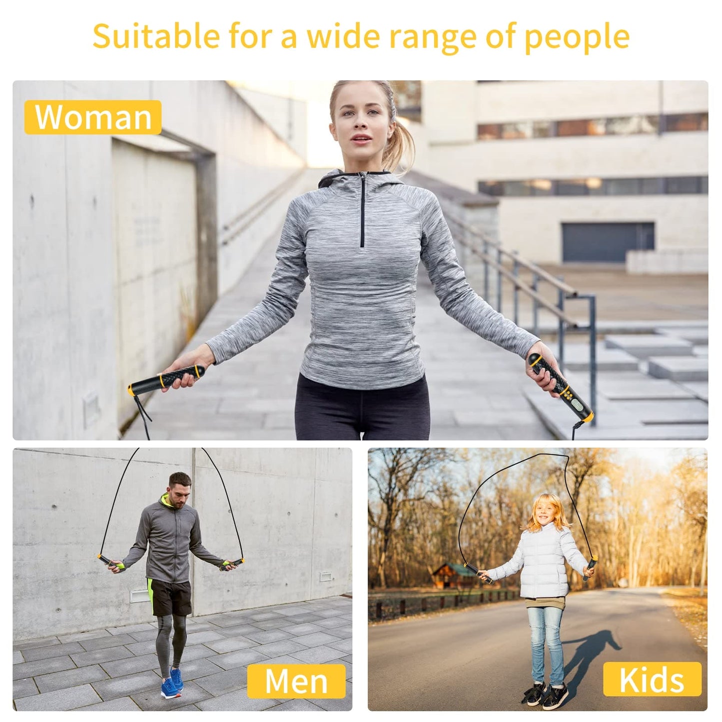 Skipping Rope Digital Jump Cordless - Counter Speed Tangle-Free Adjustable Rope & Non-Slip Handle with Weighted Skipping Ropes for Fitness, Exercise Jump Ropes for Children Adults