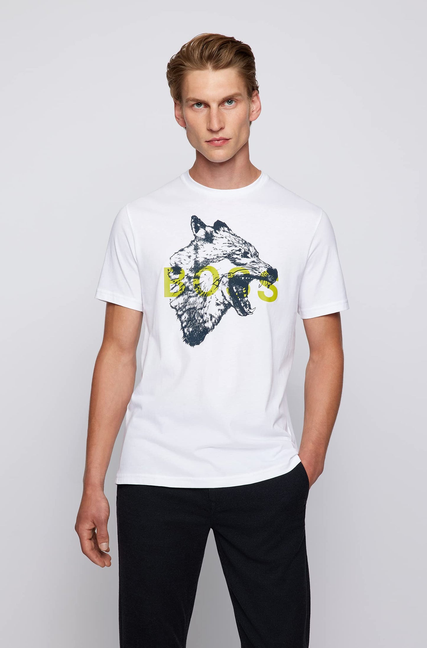 BOSS Mens TDraw Regular-fit T-Shirt in Cotton with Animal Artwork White