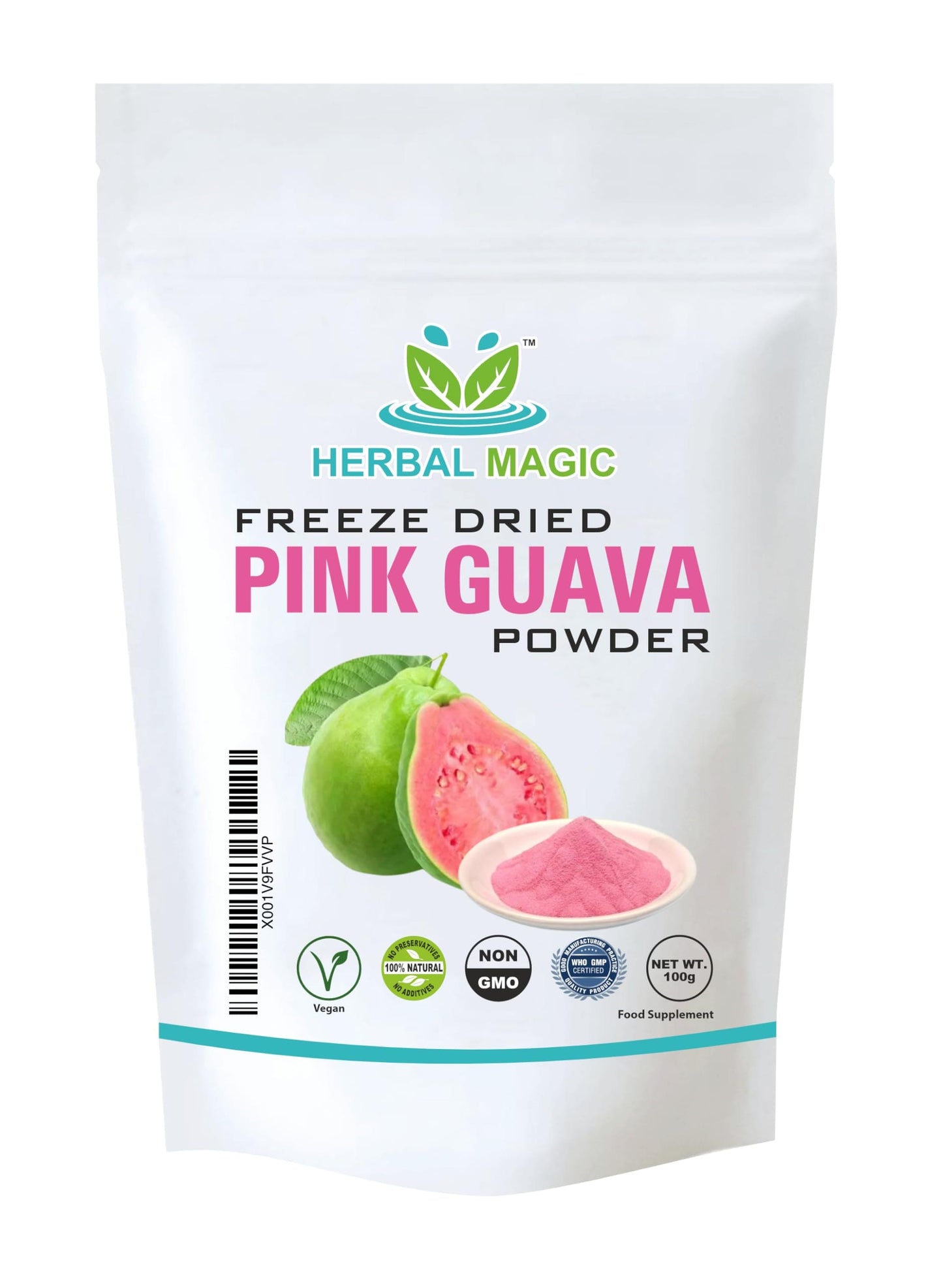 Herbal Magic's Pure Freeze Dried Guava Fruit Powder - Rich & Vibrant Smoothies, Shakes, Juices, Baking, Cuisines - irresistibly delicious - for an active lifestyle -100g