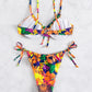 OYOANGLE Women's 2 Piece Tropical Print Underwire Swimsuit Tie Side Thong Bikini Set Multicolor S