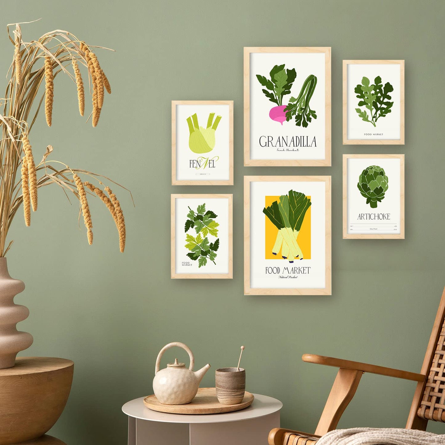 Nacnic Set of 6 Food and Plants Posters. Green Veggies. Nature and Botany Wall Art Prints in Vibrant Colours for Interior Design and Decoration. Sizes A3 & A4. Unframed.