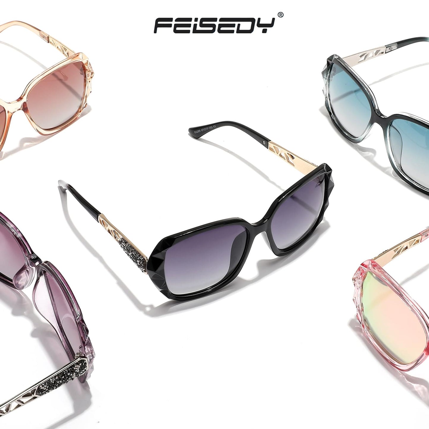 FEISEDY Classic Polarized Women Sunglasses Sparkling Composite Frame B2289