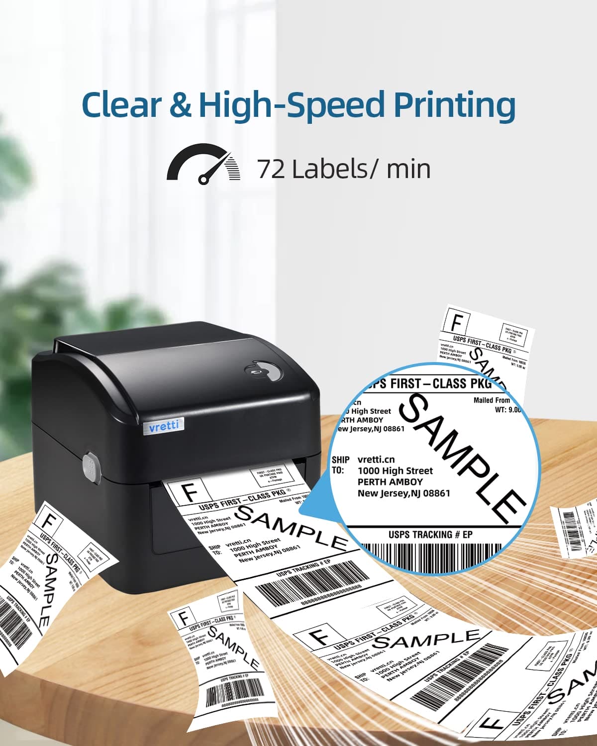 vretti Bluetooth Thermal Shipping Label Printer, Wireless 4x6 Label Printer for Shipping Packages, Thermal Printer Compatible with Ebay, Amazon, USPS, Shopify, Android, iPhone and Windows