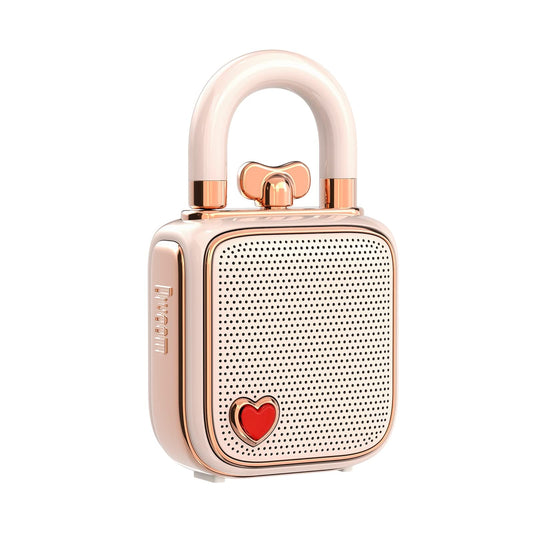 Divoom Love-Lock Bluetooth Speaker, Small Portable Music Box, Wireless Stereo Pairing Retro Soundbox, Cute Desktop Decoration, for Girls, Pink