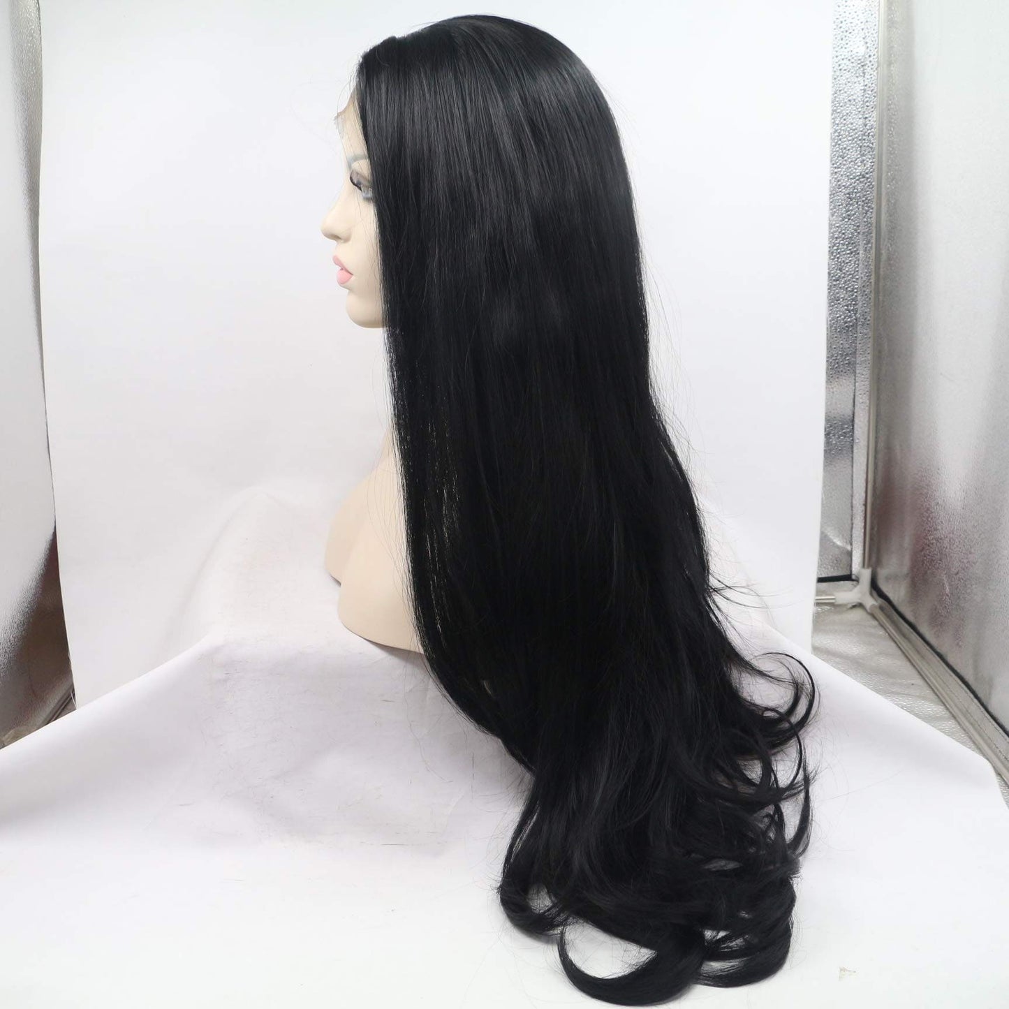 Xiweiya 1b# Black Hair Wig Long Body Wavy Natural Black Synthetic Lace Front Wigs Heat Resistant Fiber Wig 1x12 T Part Lace Wig Natural Hairline Wig for Women 24inch