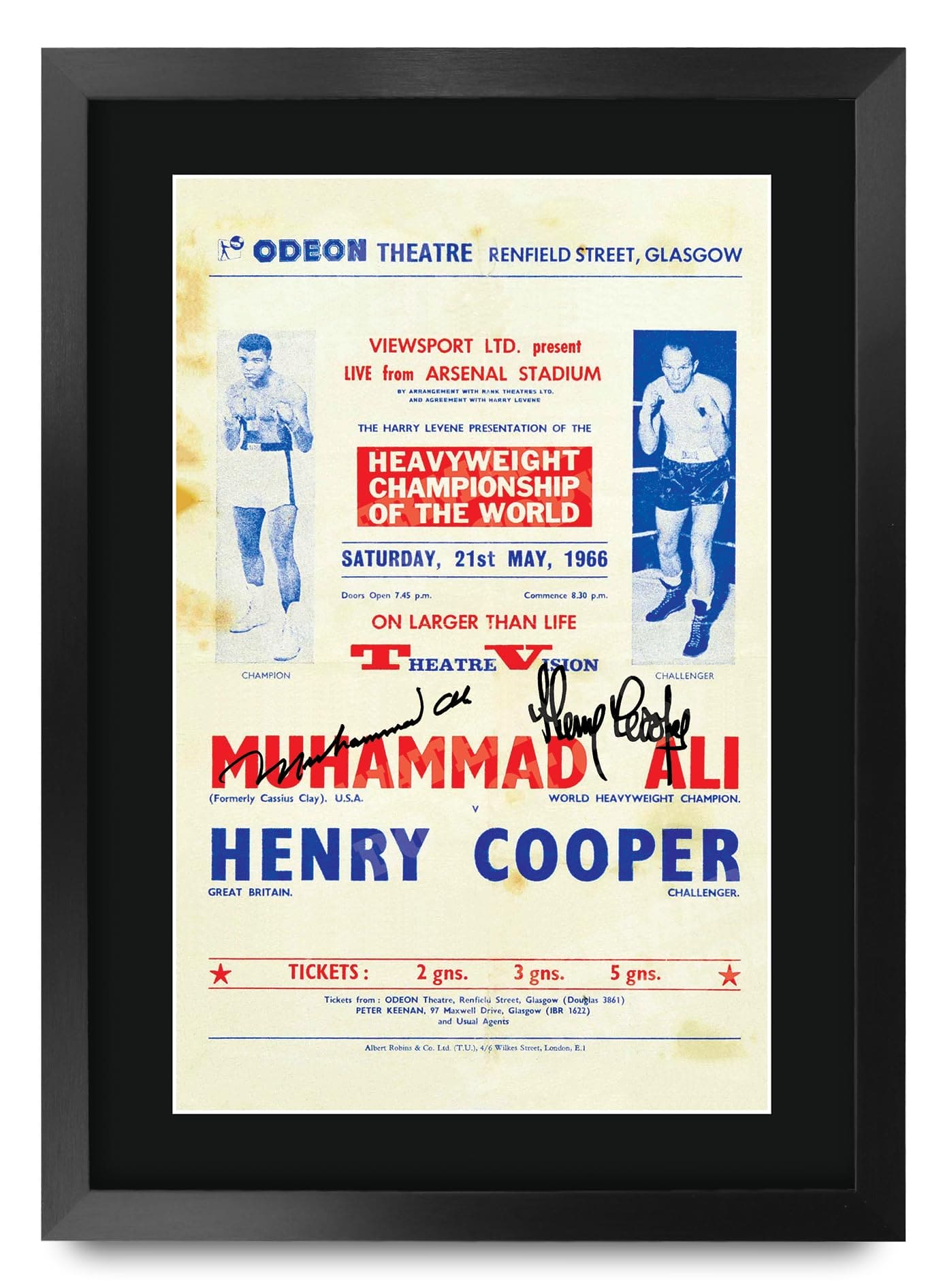 HWC Trading FR A3 Henry Cooper v Muhammad Ali 1966 Bout Gifts Printed Signed Autograph Poster for Boxer Memorabilia Fans - A3 Framed