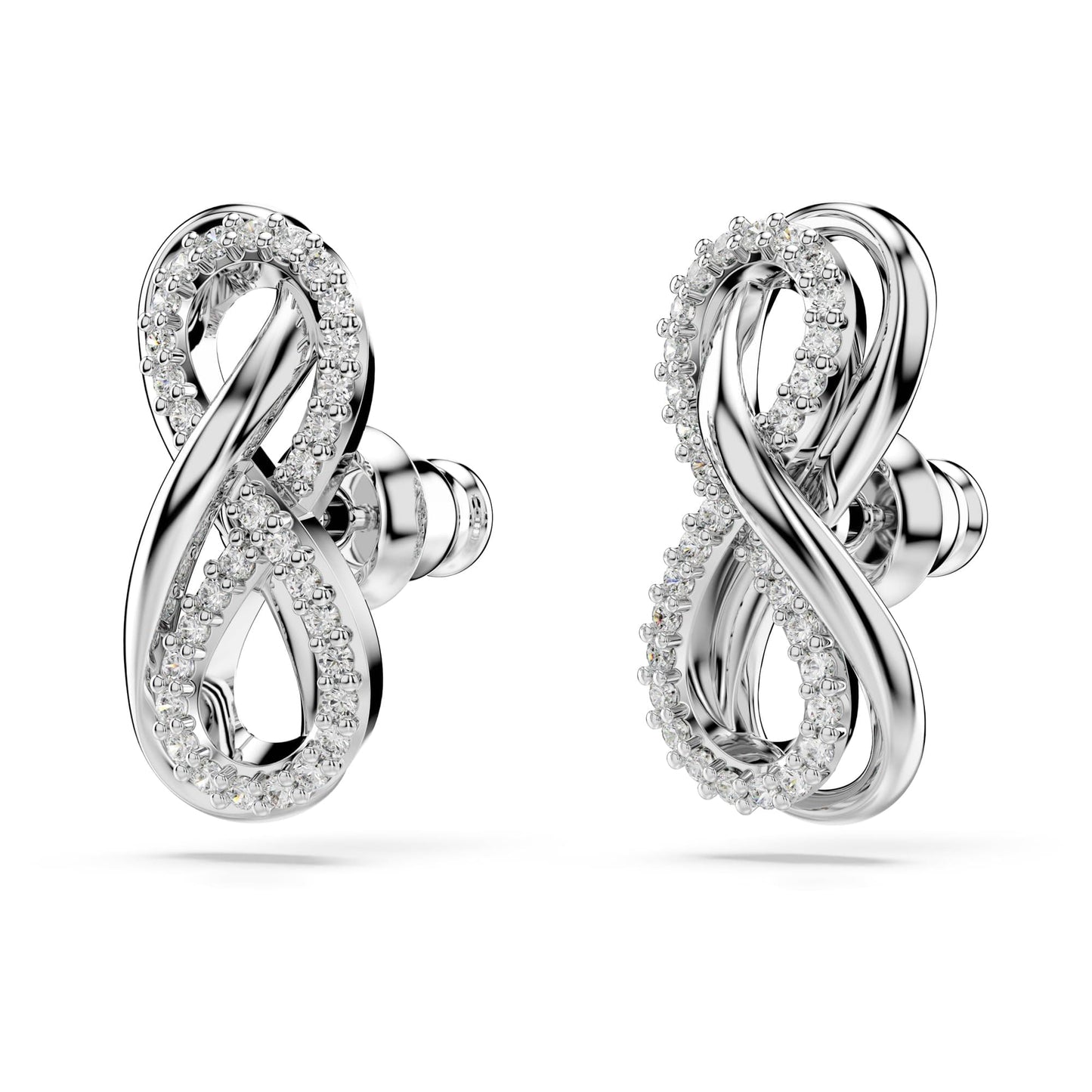 Swarovski Hyperbola stud earrings, Infinity, White, Rhodium plated