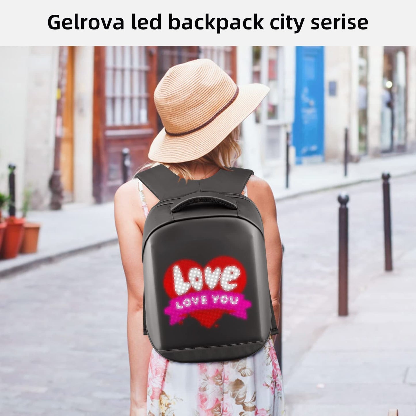 Gelrova LED Backpack with App Control City Serise, 17 Inch Cool DIY Pixel Art Animation Fashion Programming Laptop Backpack, Unique Gift for Men or Women