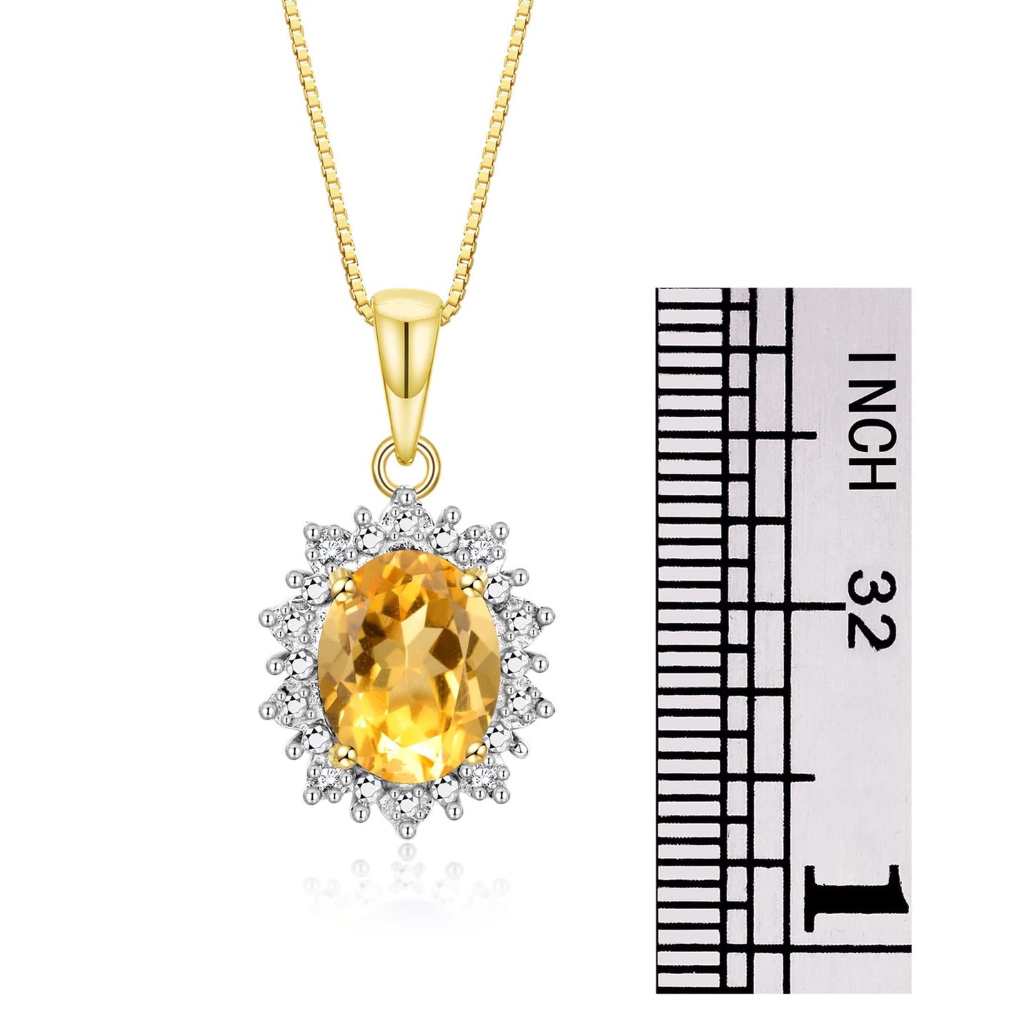 RYLOS Women's Yellow Gold Plated Silver Princess Diana Ring & Pendant Set. Gemstone & Diamonds, 9X7MMCitrine November Birthstone. 2 PC Perfectly Matched Jewelry.