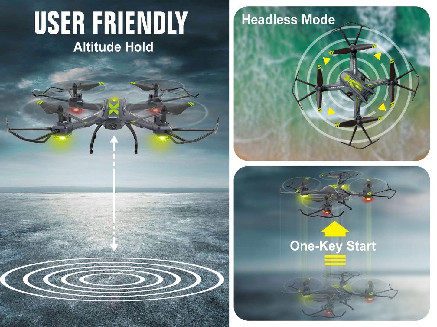 H22 Drone for Kids Adults with Camera, 1080P HD FPV Camera Drone with LED Lights, 26-30 Mins Flight Time and 2 Modular Batteries, RC Quadcopter Mini Drone Toy Gifts for Boys Girls Beginners