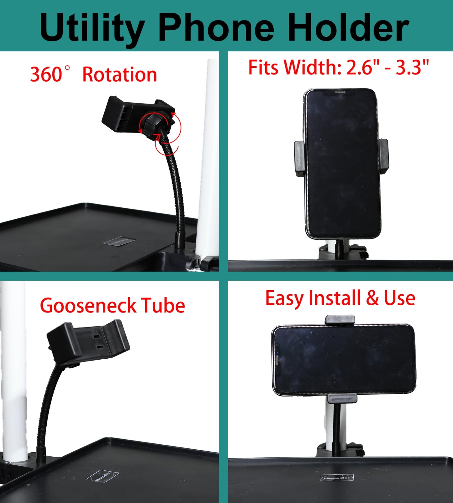 Hocoder Utility Microphone Stand Tray with Phone Holder Adjustable Mic Stand Tray Clamp-on Music Sheet Stand for Recording, Live Streaming, Karaoke