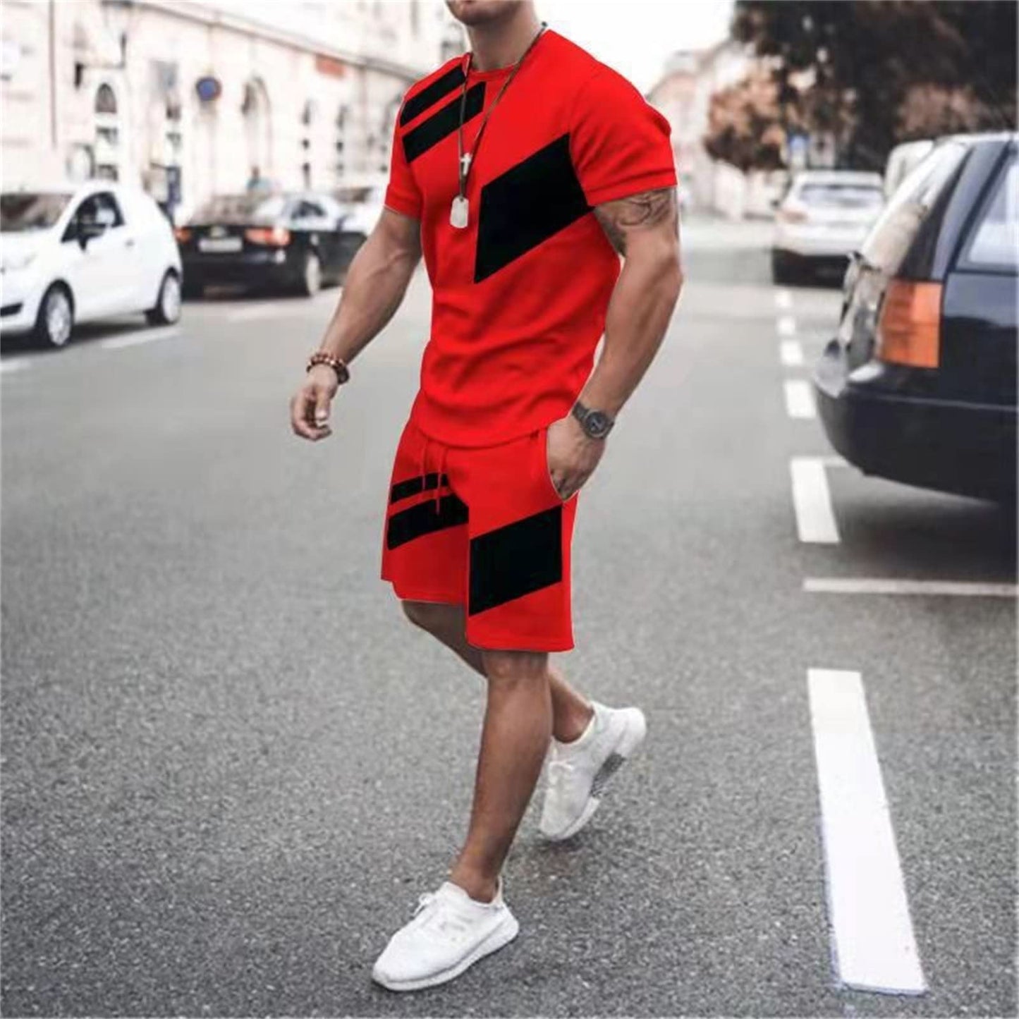 Men's 2 Piece Outfit 2 Piece Outfits Polo Shirt Fashion Summer Tracksuits Casual Set Short Sleeve and Shorts Set for Men Leisure Outfits Loungewear Set Sales Clearance Red