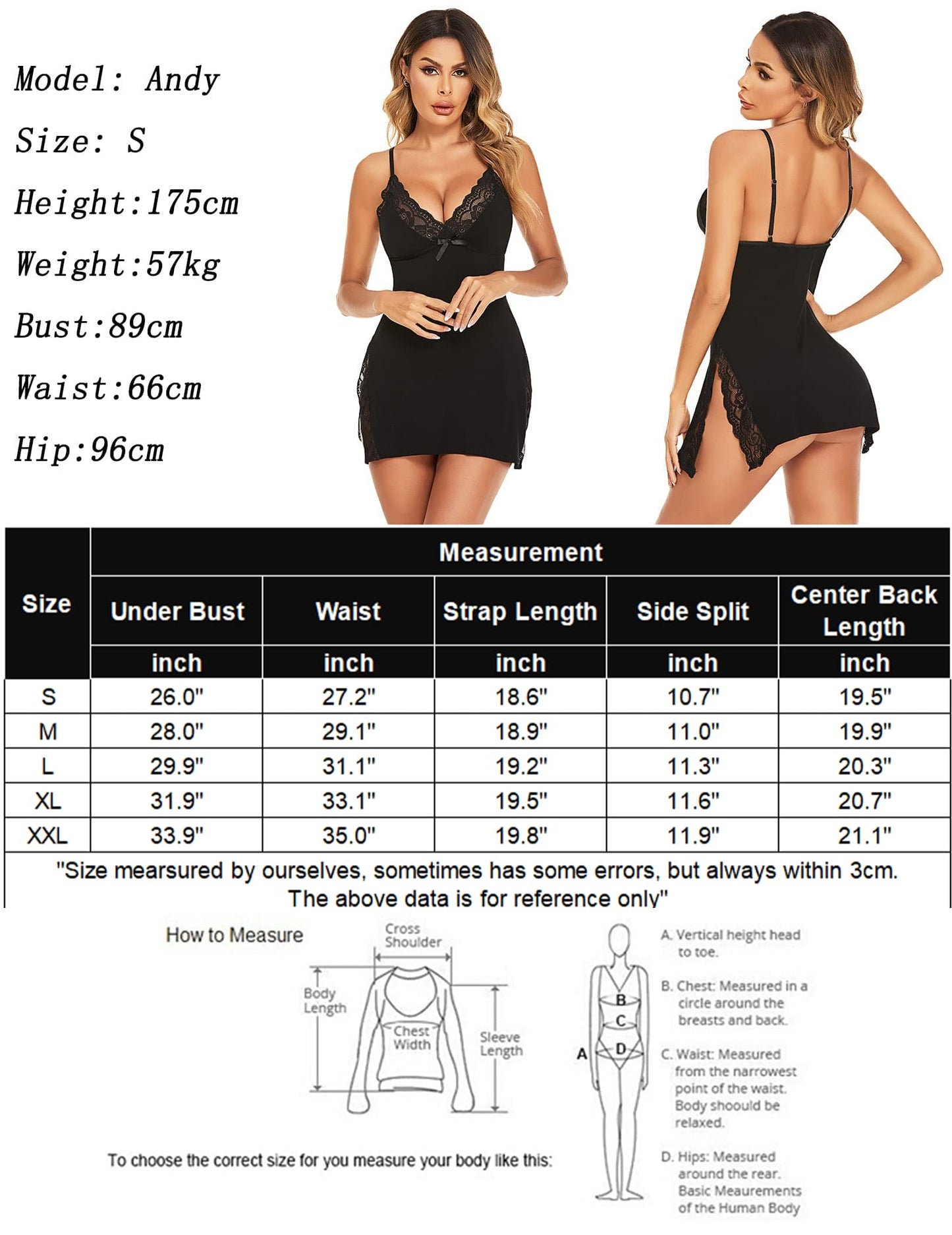 Avidlove Women Sexy Chemise Dress Modal Nightgown Soft Sleepwear Babydoll Lingerie for Women Black S