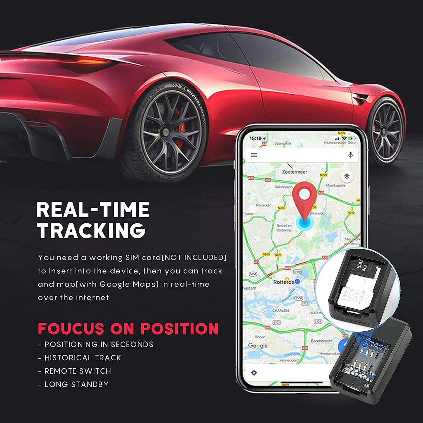 GPS Tracker for Vehicles,Magnetic Mini GPS Real Time Car Locator,Long Standby,Portable Magnet, Real-Time Positioning Tracking Device for Car, Truck, Bicycle, Motorbike, Scooter