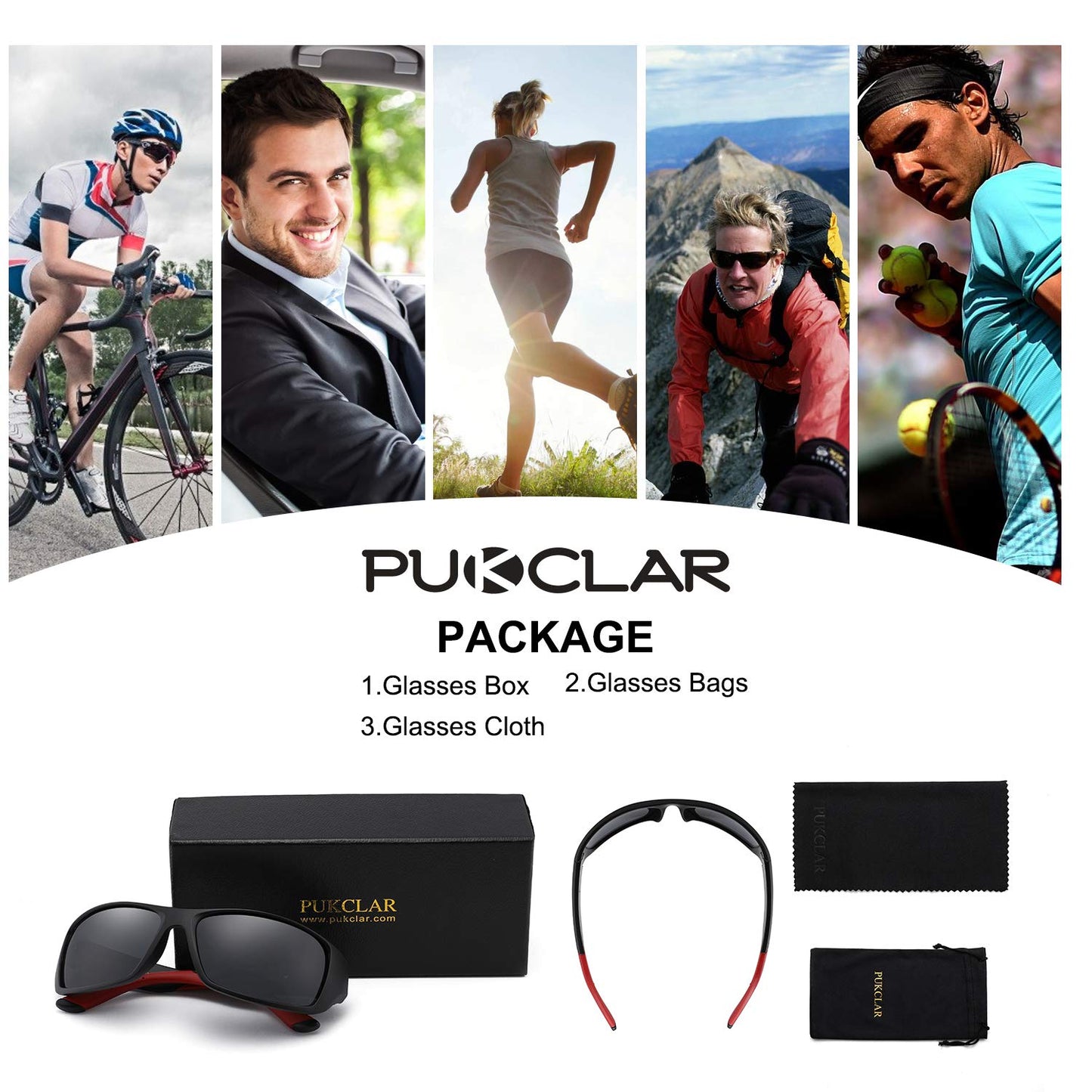 PUKCLAR Polarised Sports Sunglasses for Men Women Running Cycling Fishing Driving Golf TR90 Frame