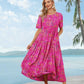 YESNO Women Dresses Casual Plus Size Bohemian Short Sleeve Floral Long Maxi Summer Beach Swing Dress/Pockets XL EJFUK CR.26