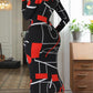 JerXox Women's Sexy Bodycon Midi Dress Long Sleeve Zipper Stretchy Printed Party Dresses Black Red